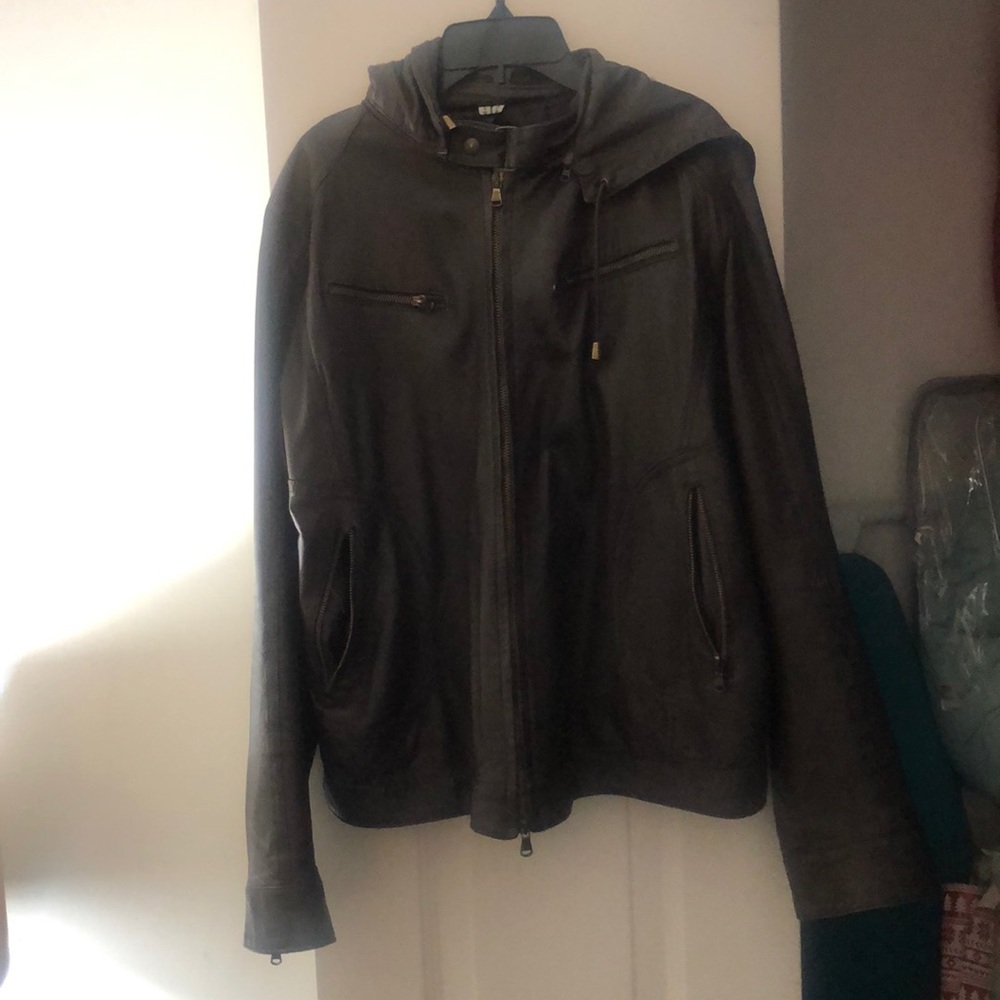 Real Italian leather jacket with removable hood